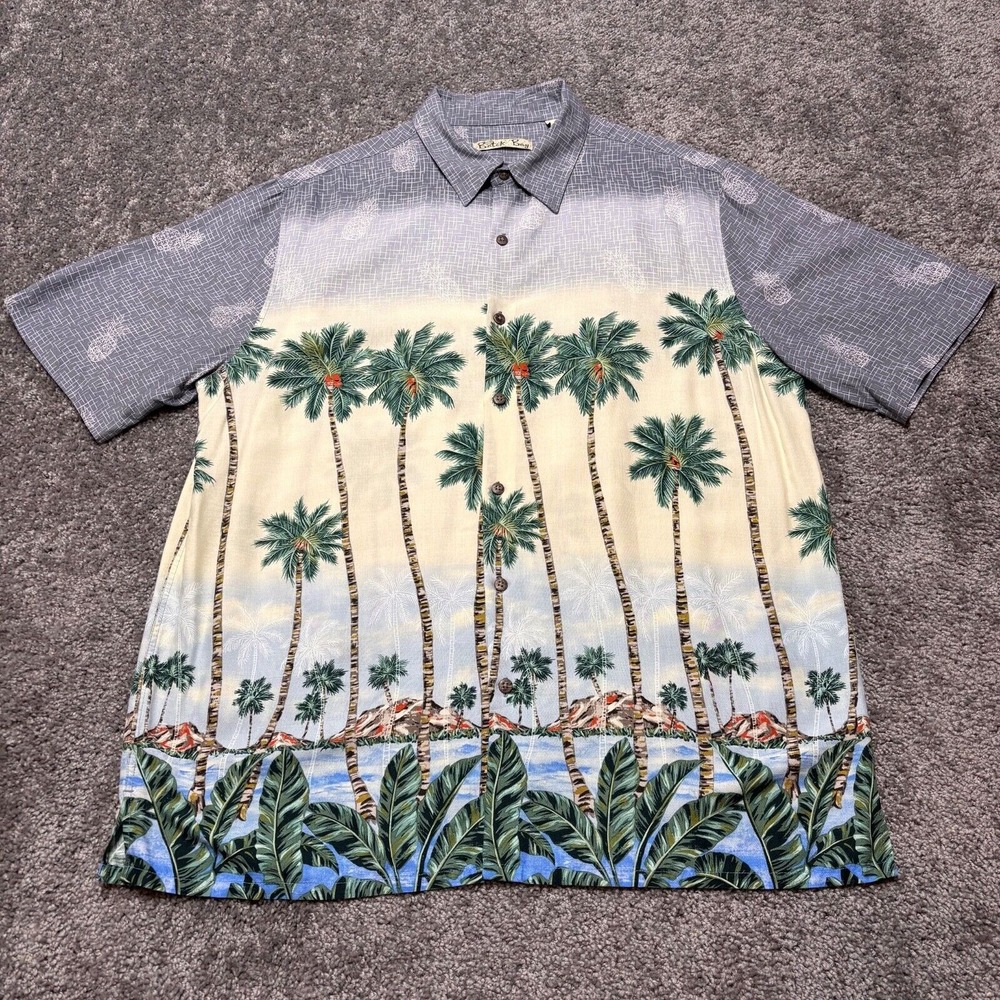 Vintage Batik Bay Hawaiian Shirt Mens Large Rayon Palm Trees Pineapples‎ Beach